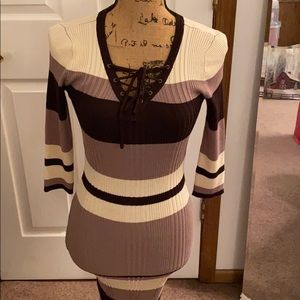 Brown three toned sweater dress